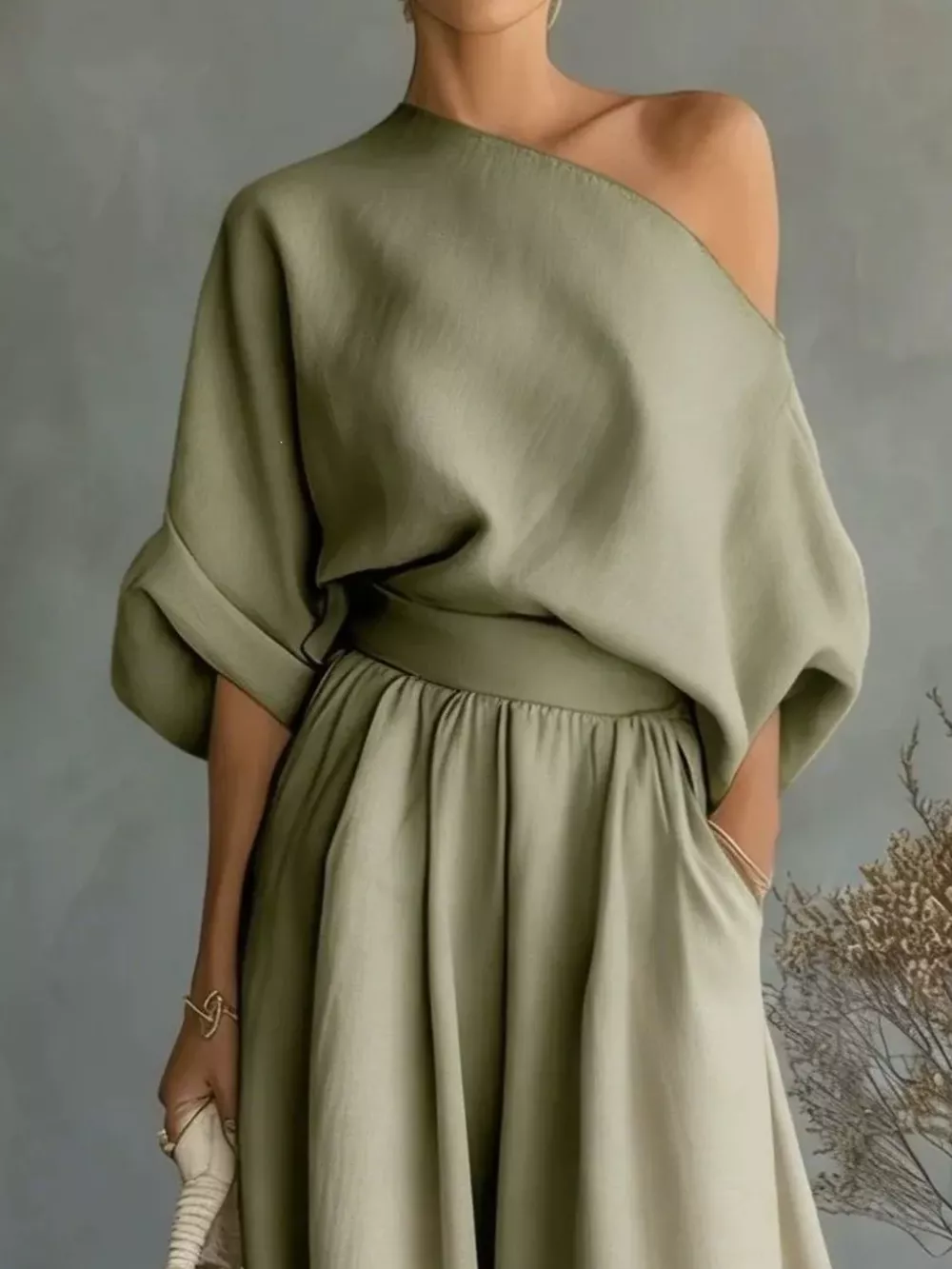 Full Size One Shoulder Top and Wide Leg Pants Set Plus Size, image 10