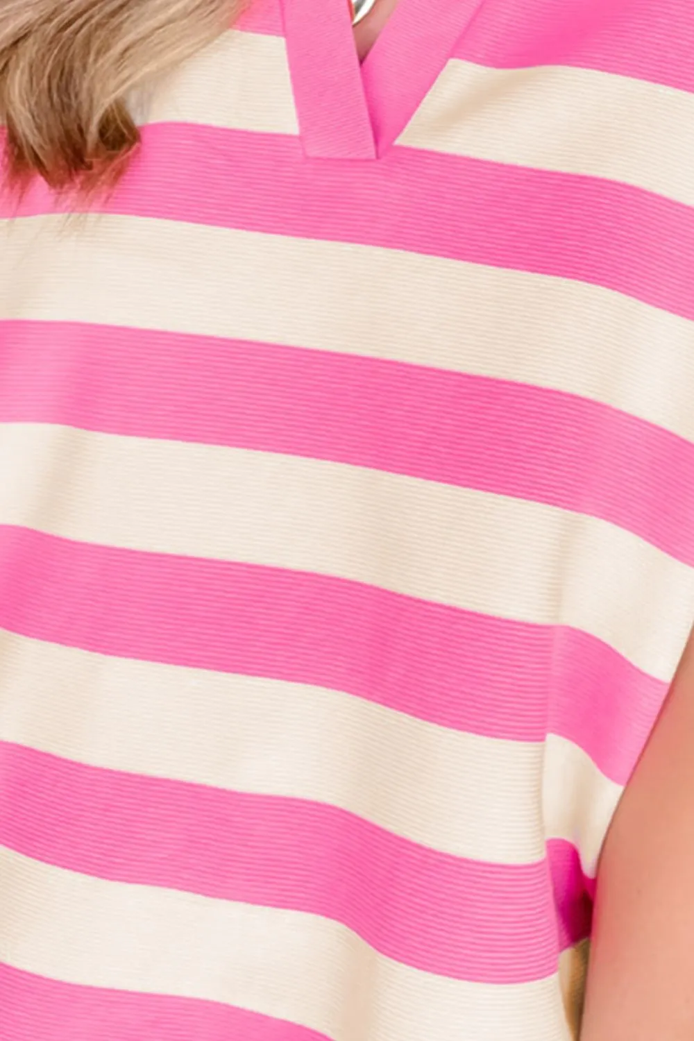 Striped Notched Cap Sleeve Blouse, image 2