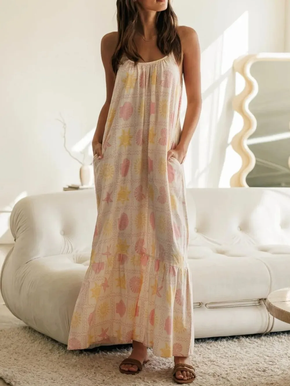 Printed Maxi Lounge Dress with Ruffled Hem, image 5