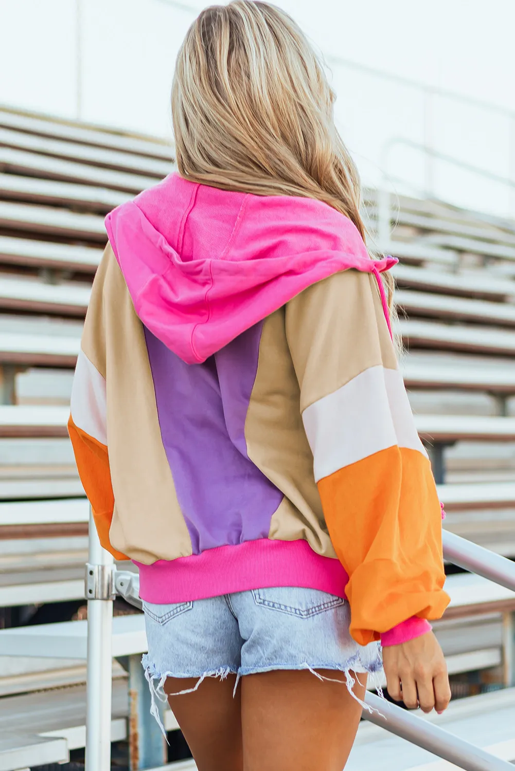 Drawstring Color Block Zip Up Long Sleeve Hoodie, image 2