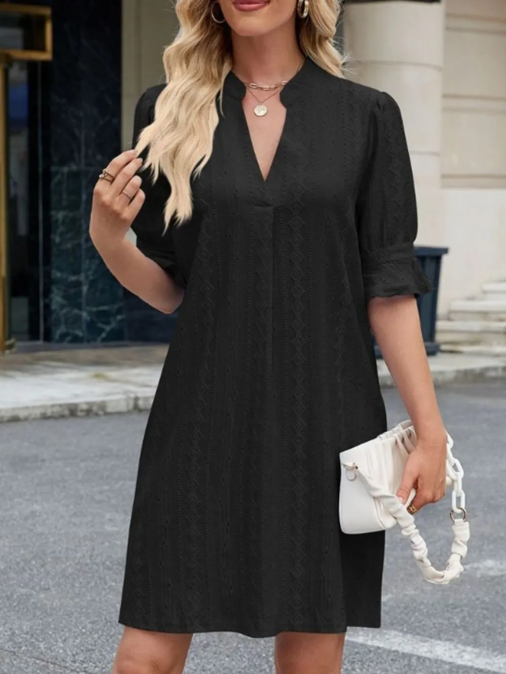 Eyelet Flounce Sleeve Mini Dress, image 2