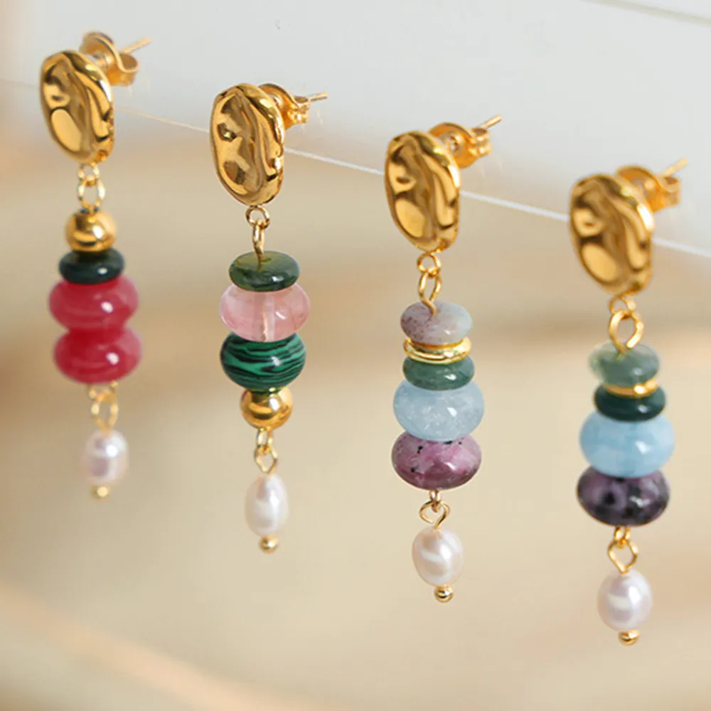 Natural Stone Freshwater Pearl Dangle Earrings, image 2