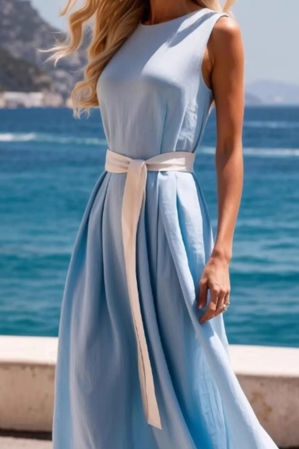 Round Neck Sleeveless Midi Dress, image 2