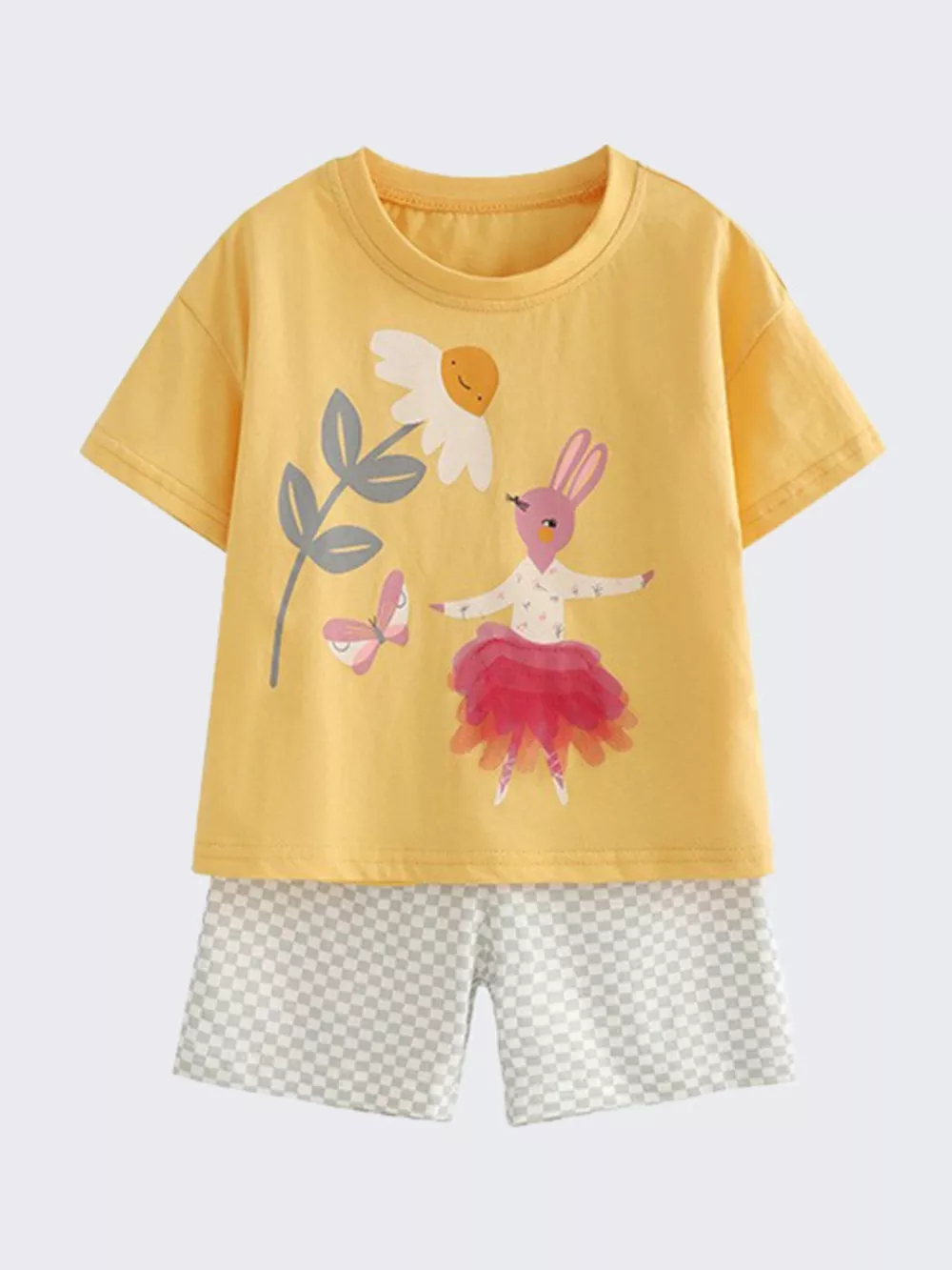 Children's Bunny Graphic Tee & Checkered Shorts Set, image 4