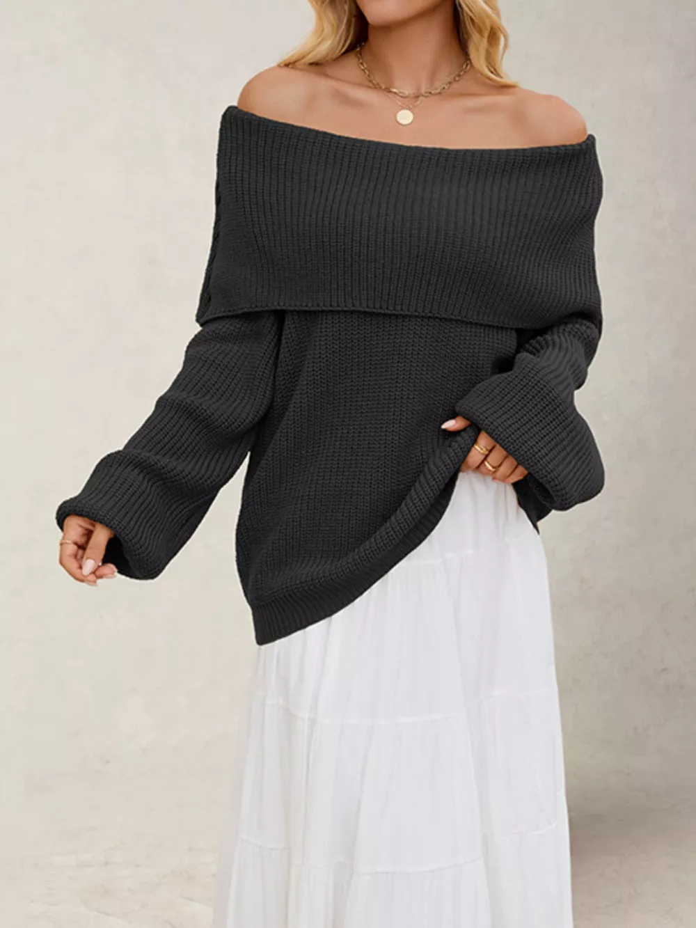 Off-Shoulder Long Sleeve Sweater, image 9