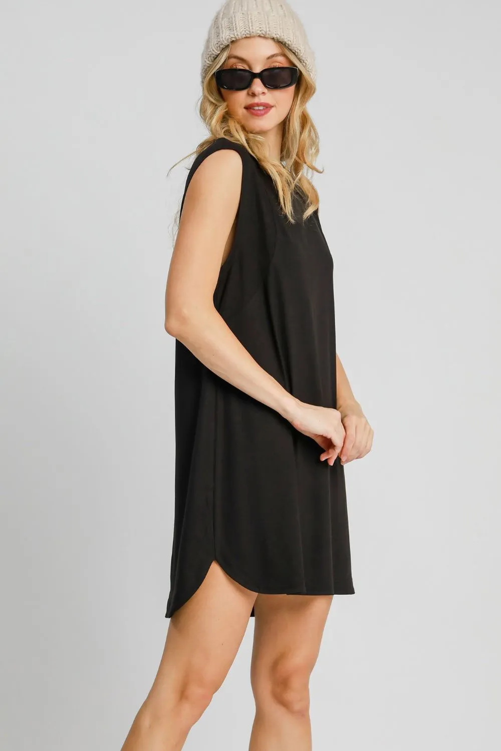 Round Neck Sleeveless High-Low Curved Hemline Mini Dress, image 3