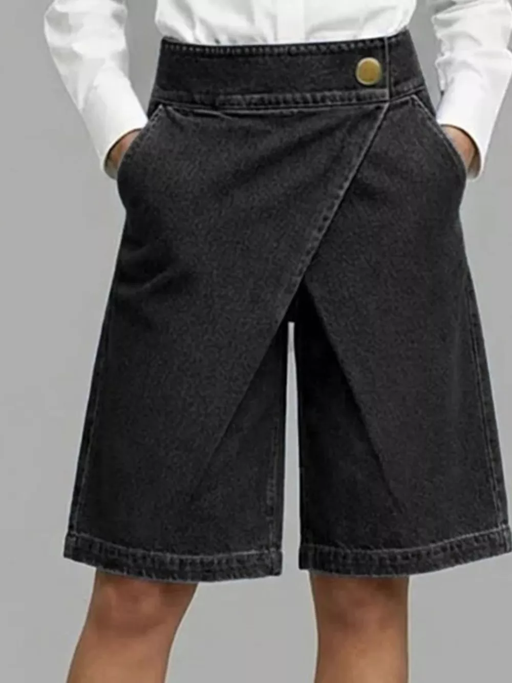 Full Size High-Waisted Wrap-Front Denim Look Shorts Plus Size, image 5