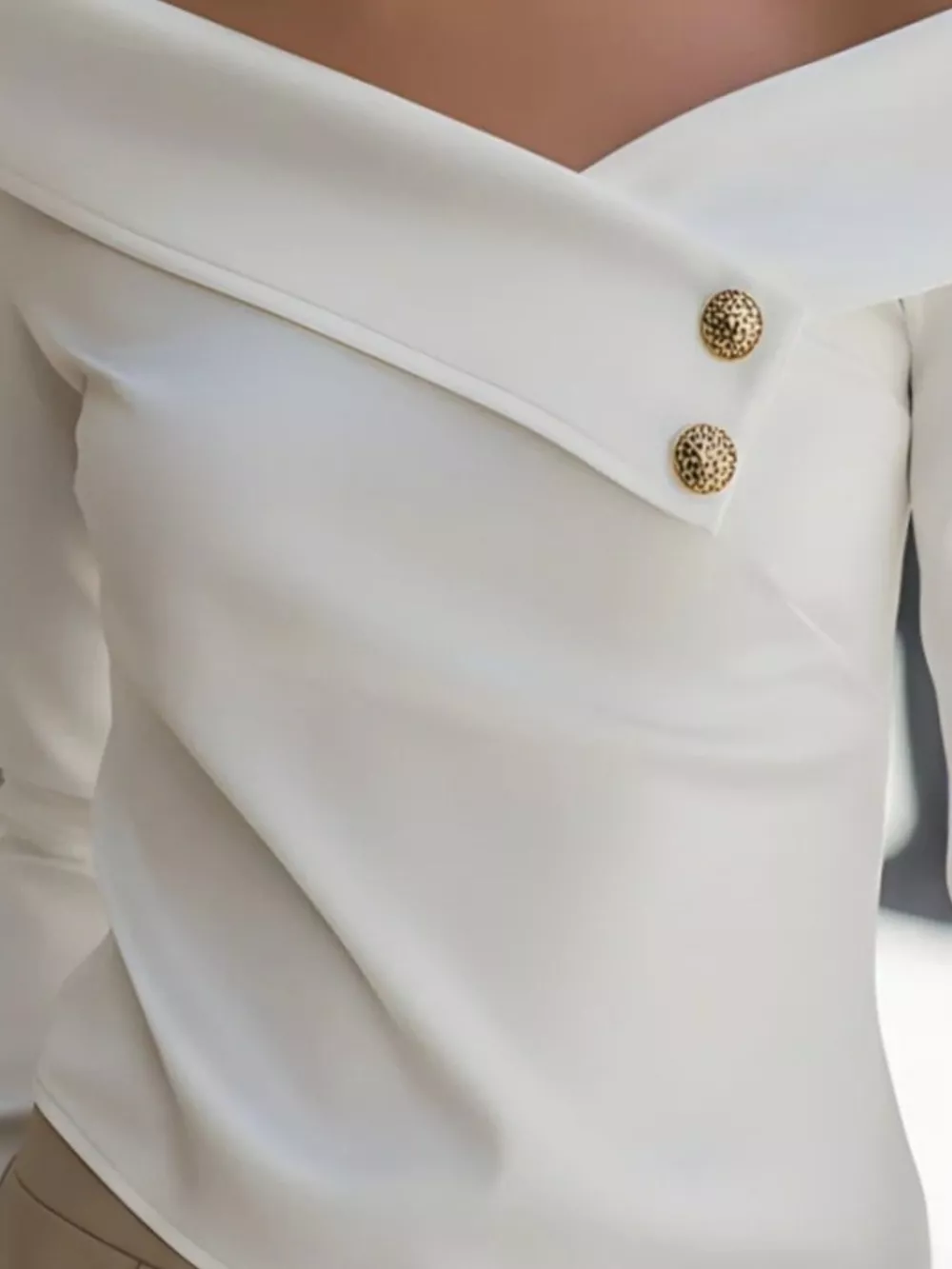 Off-Shoulder Button Decor Blouse, image 2