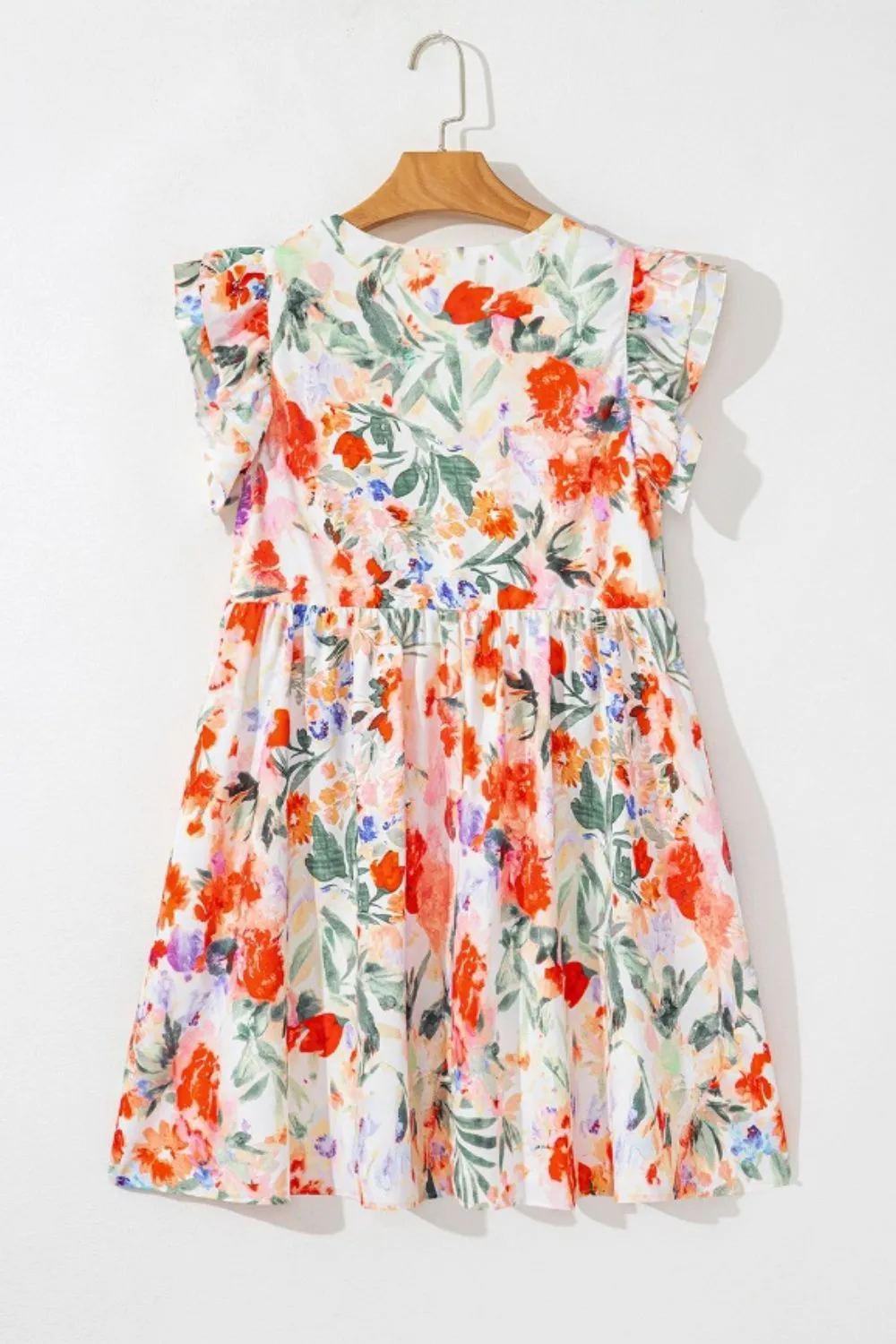 Floral Double Ruffle Sleeve V Neck Mini Dress, image 2
