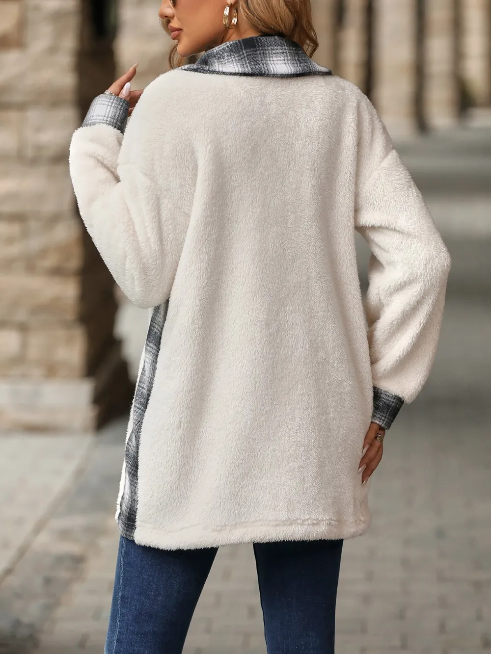 Plaid Contrast Dropped Shoulder Coat, image 10