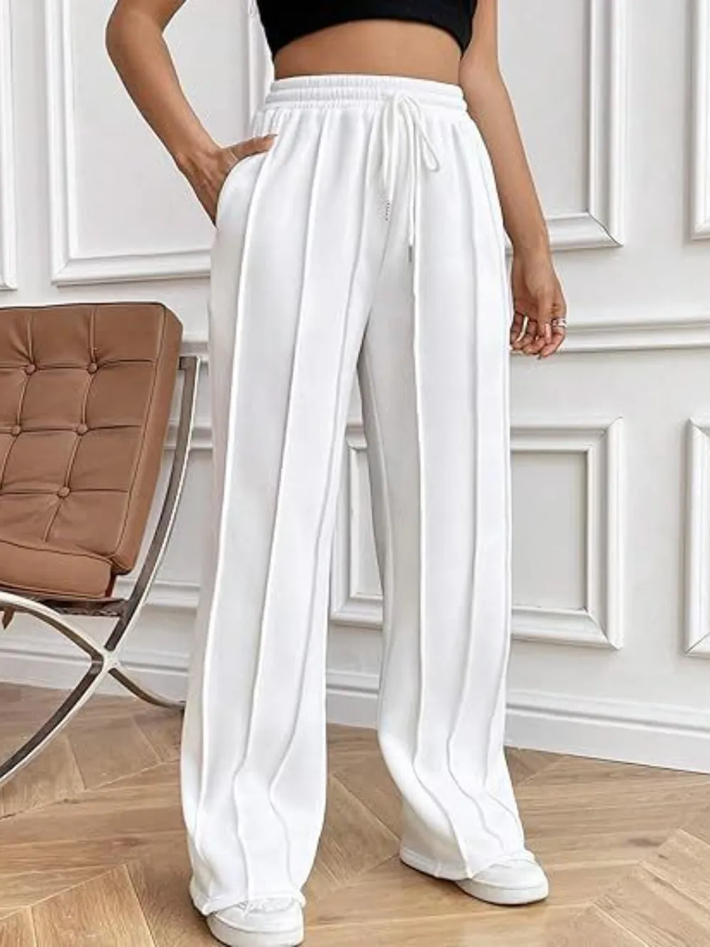 Drawstring Wide Leg Pants with Pockets, image 2