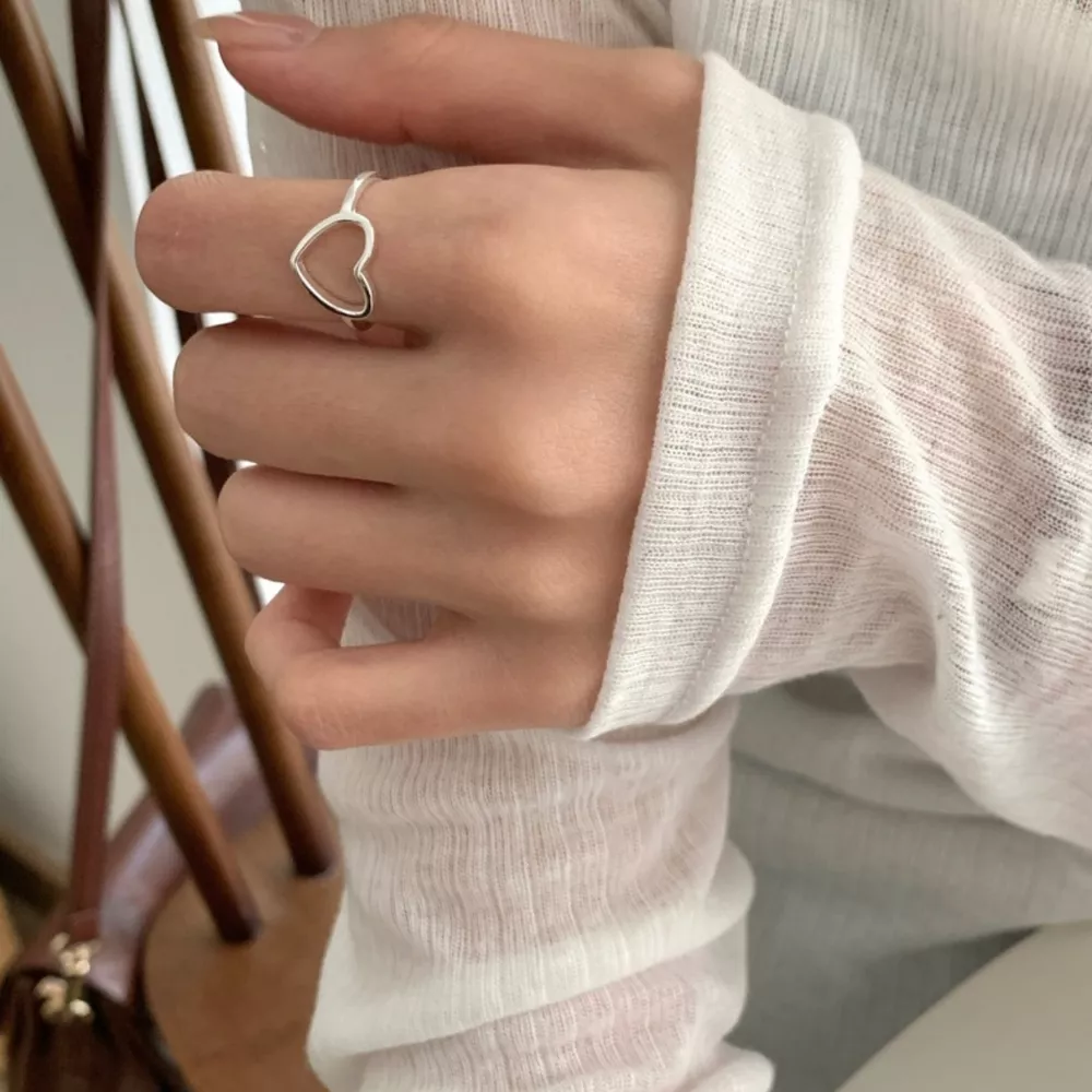 925 Sterling Silver Heart Open Ring, image 2