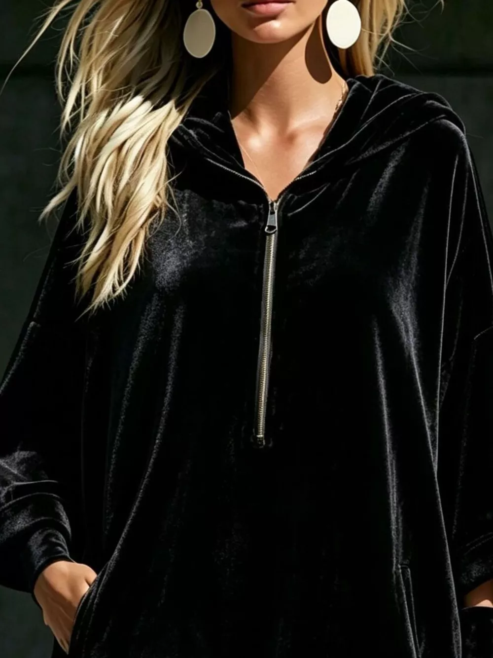 Full Size Half-Zip 3/4 Sleeve Hoodie Dress Plus Size, image 11