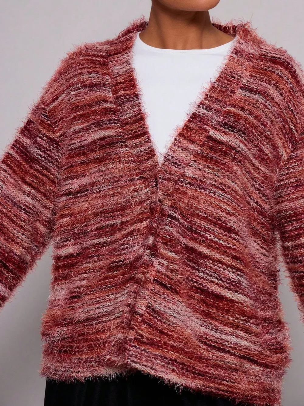 Chunky Knit V-Neck Button-Up Cardigan, image 2