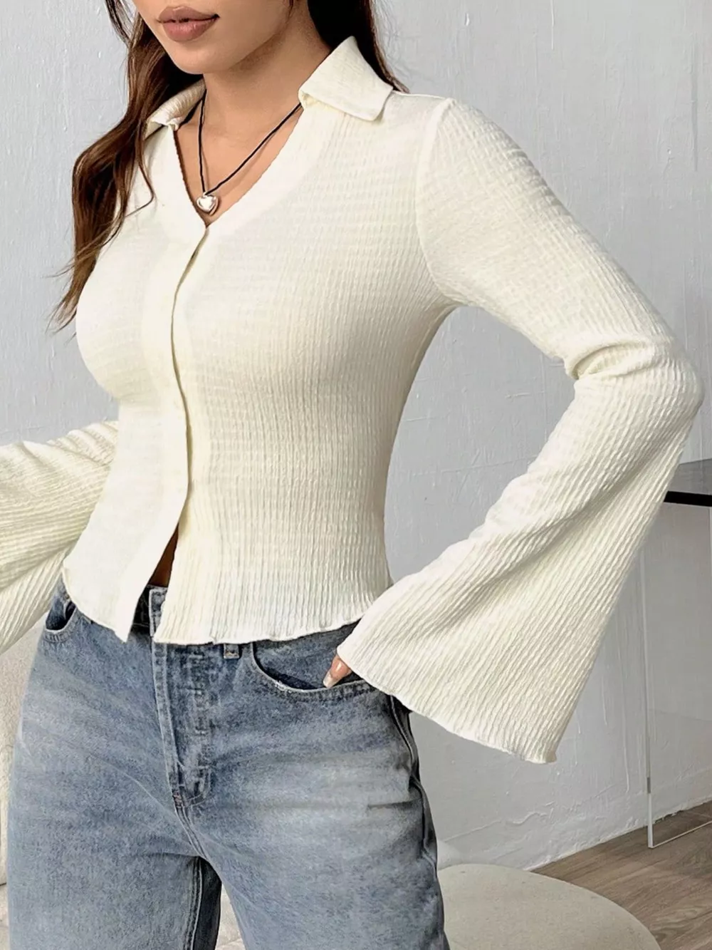 Button Up Flare Sleeve Shirt, image 5