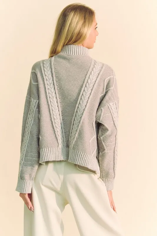 Cable-Knit Turtleneck Dropped Shoulder Sweater, image 2