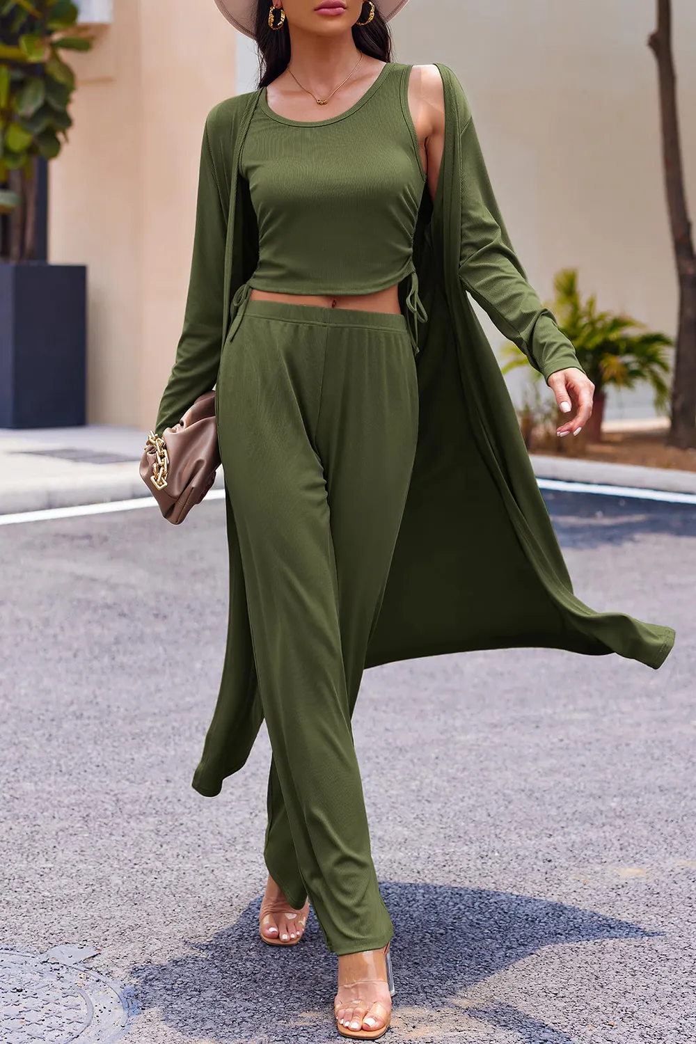 Drawstring Tank, Long Sleeve Cover Up and Pants Set, image 9