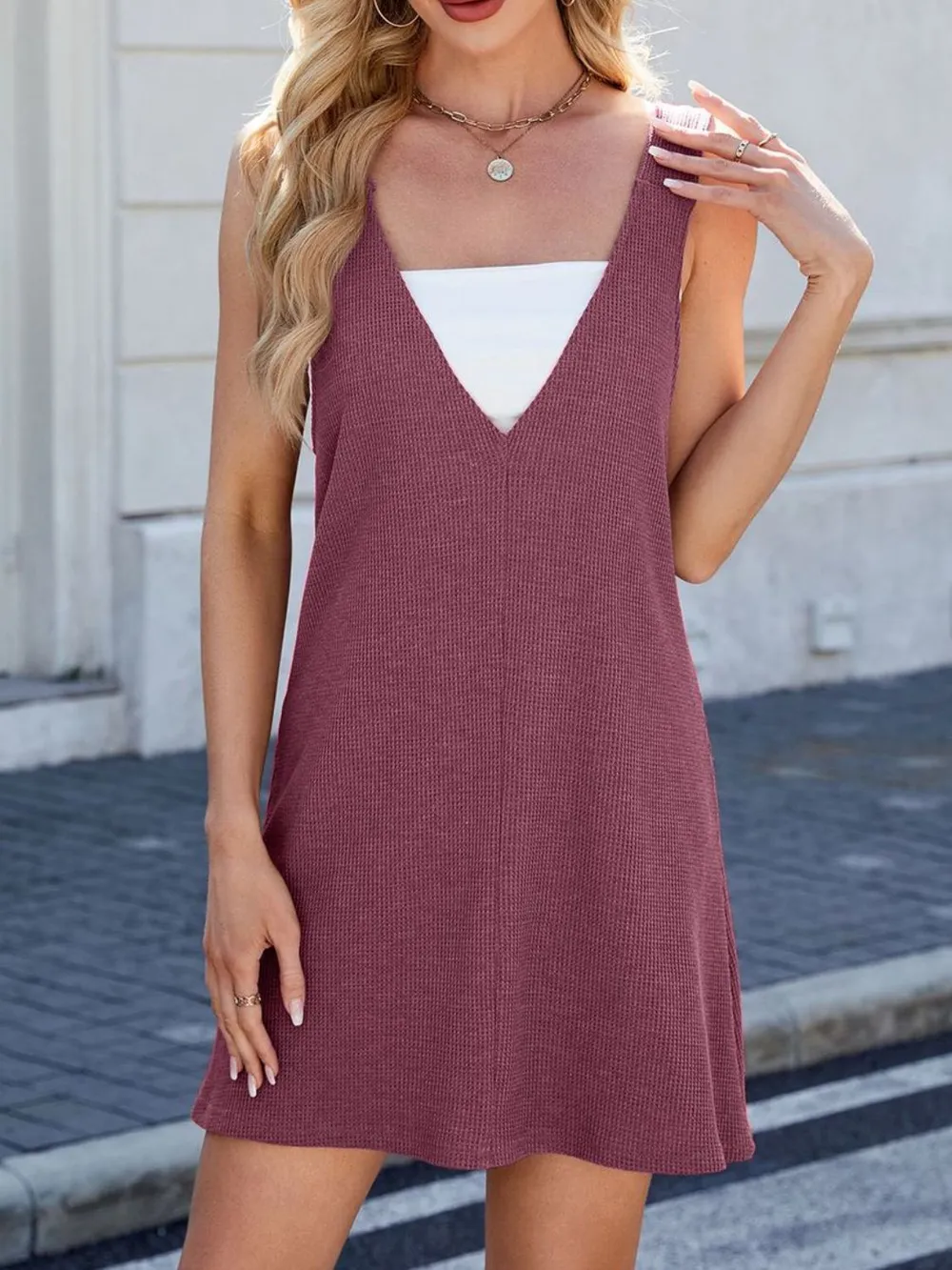 V-Neck Wide Strap Overalls Dress, image 6