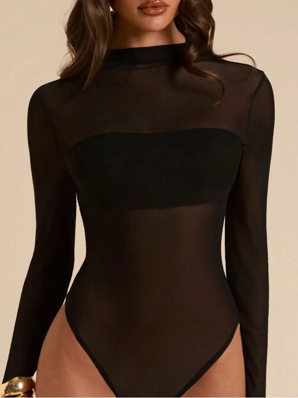 Mock Neck Long Sleeve Bodysuit, image 4