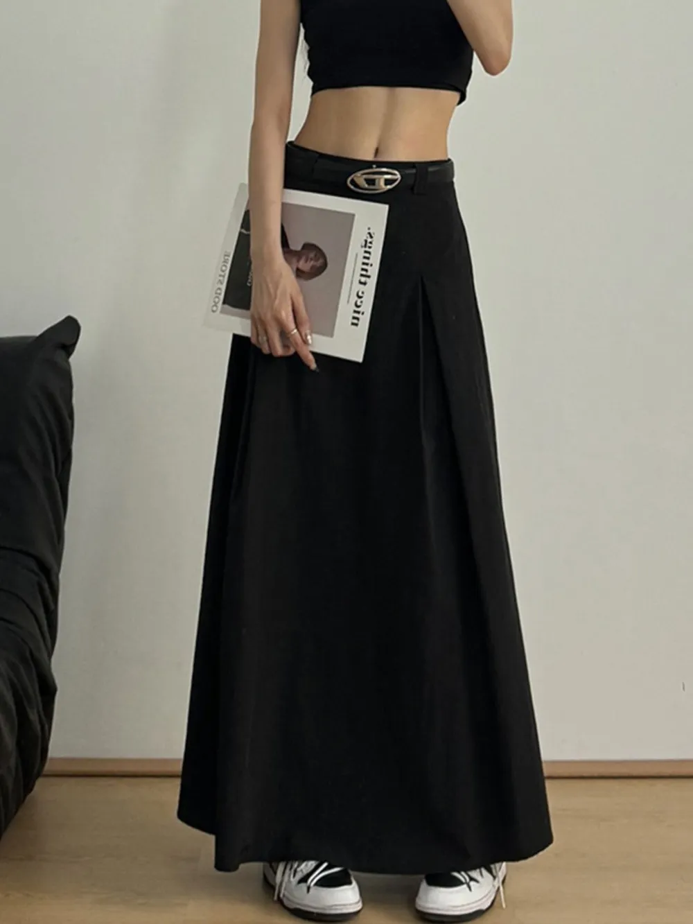 High Waist A-Line Maxi Skirt, image 9