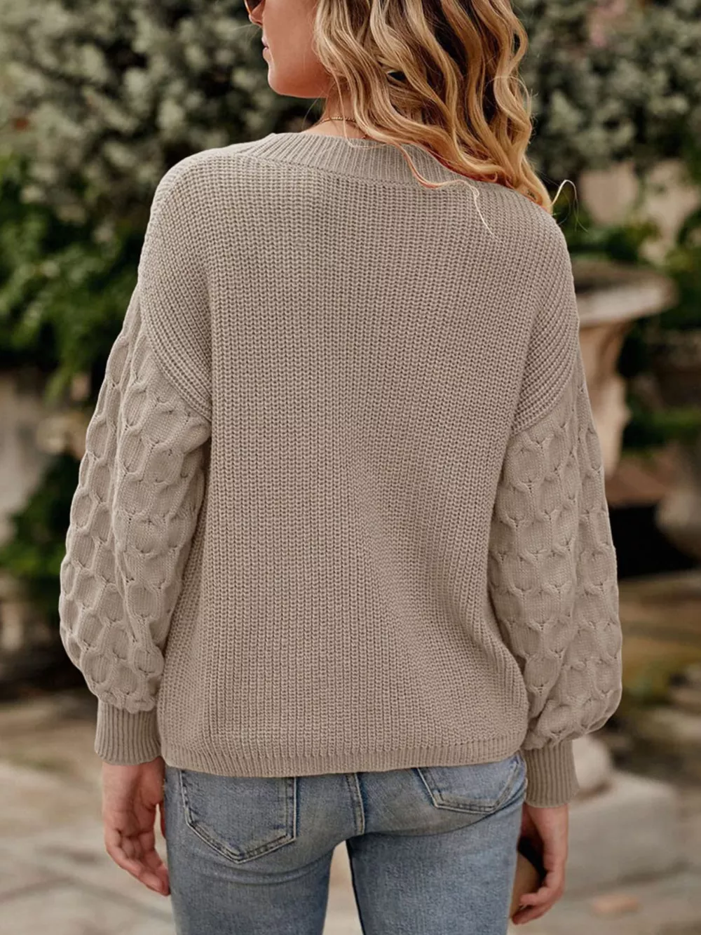 Textured Sleeve Round Neck Sweater, image 11