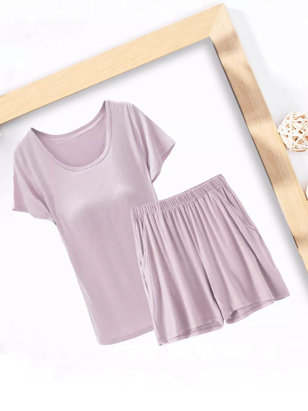 Plus Size Padded Modal Short Sleeve T-Shirt and Shorts Set, image 12