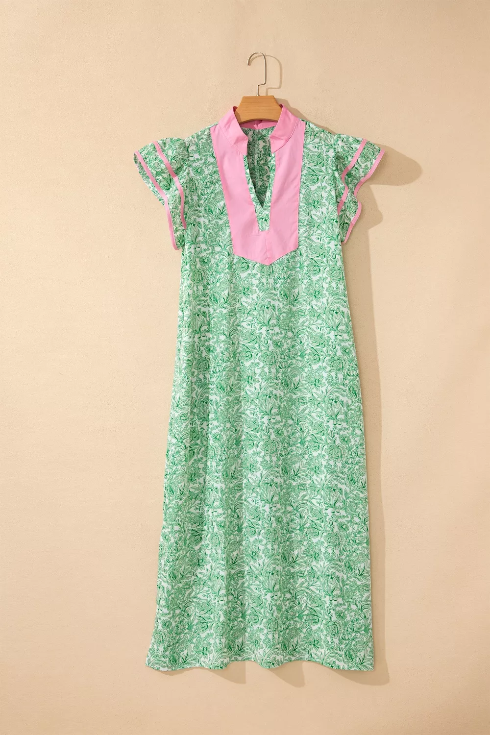 Contrast Trim Flutter Sleeve Floral Midi Dress, image 5