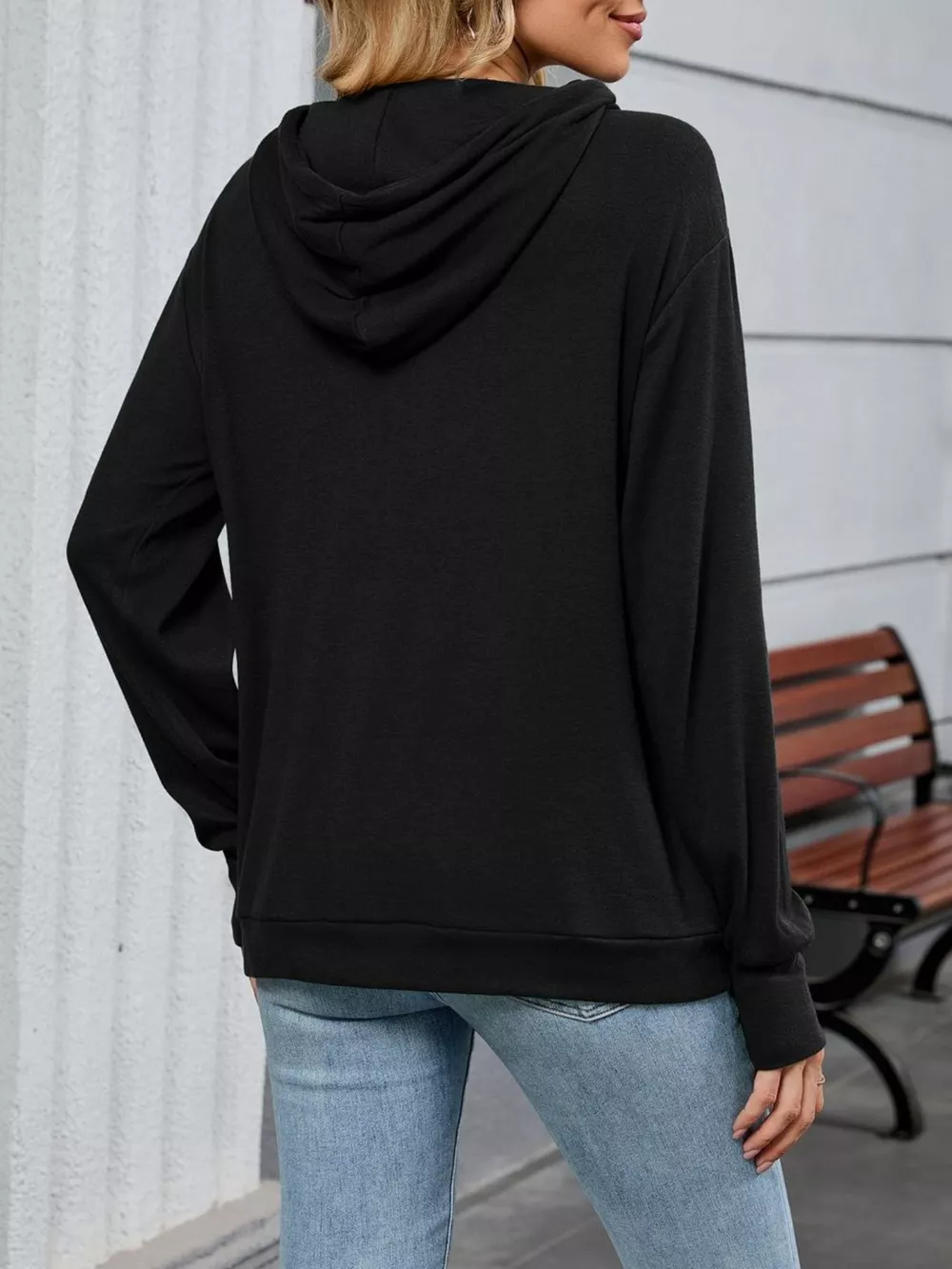 Contrast Letter Graphic Drawstring Long Sleeve Hoodie, image 4