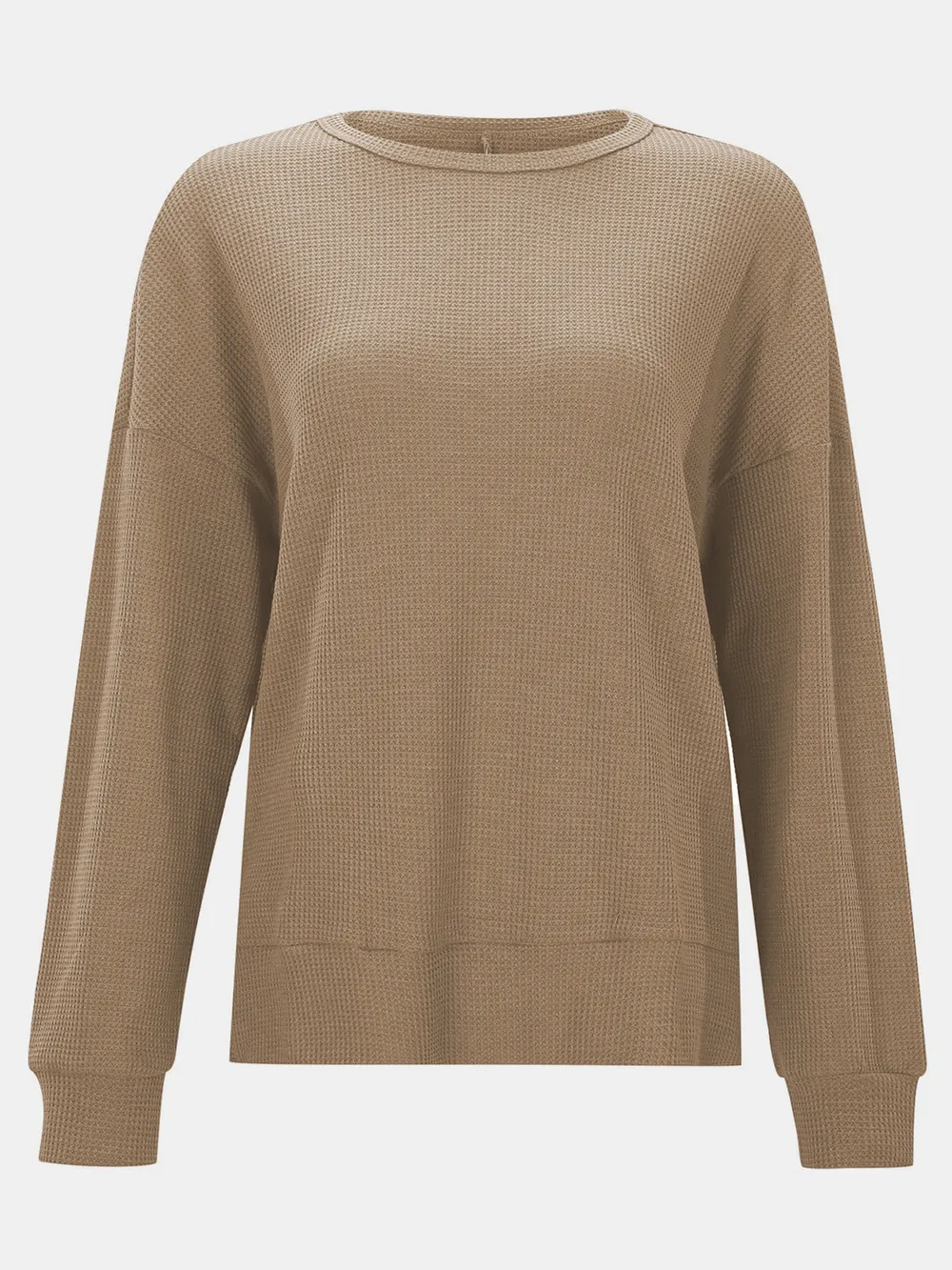 Side Slit Round Neck Long Sleeve T-Shirt, image 12