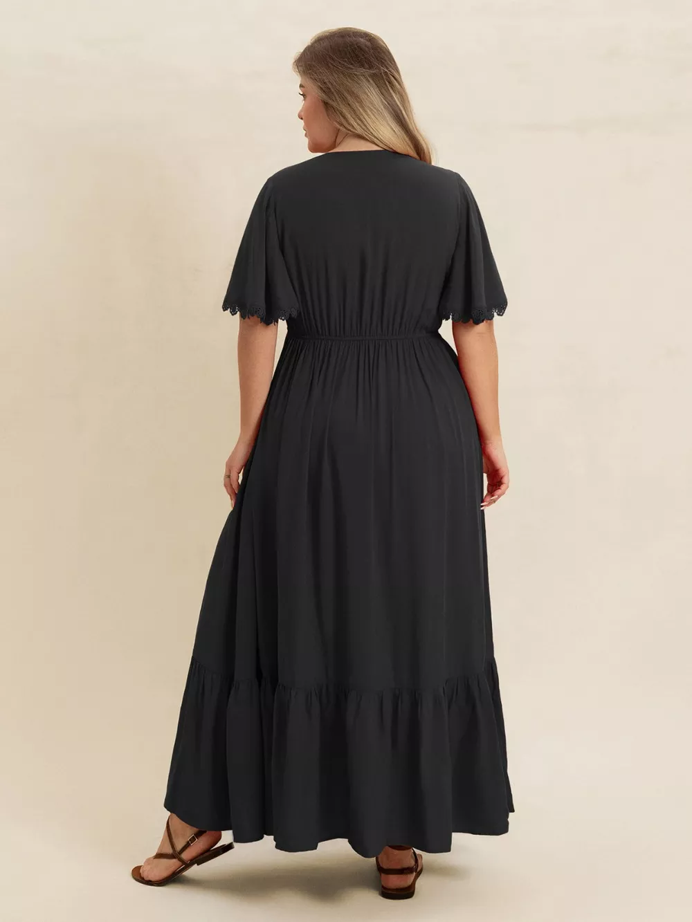 Plus Size Boho Ruffled Maxi Dress with Flutter Sleeves, image 2
