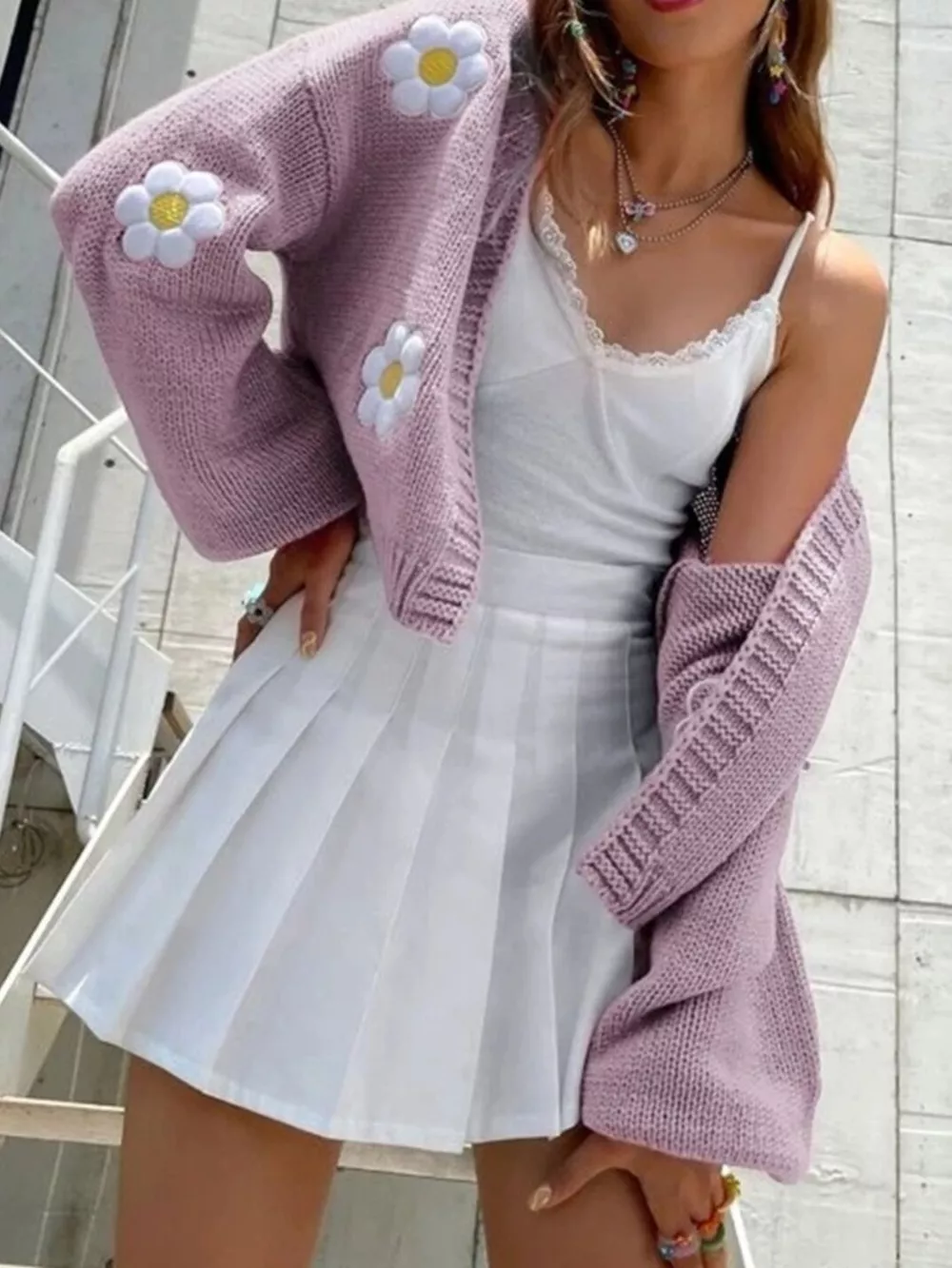 Floral Open Front Knit Cardigan, image 5