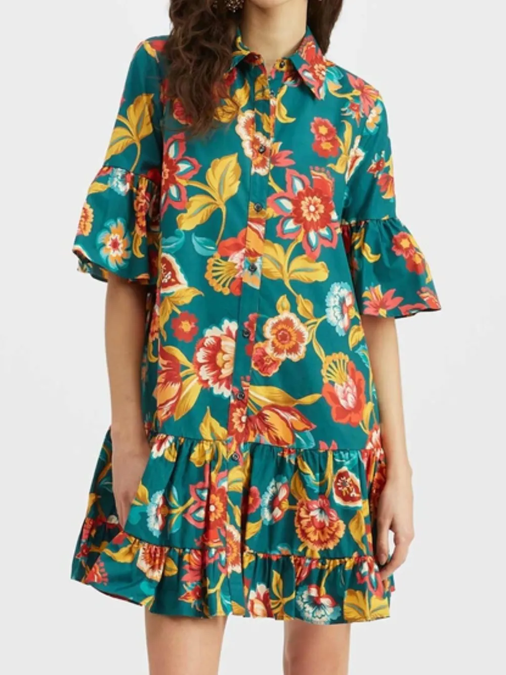 Floral Print Ruffle Sleeve Mini Dress, image 2