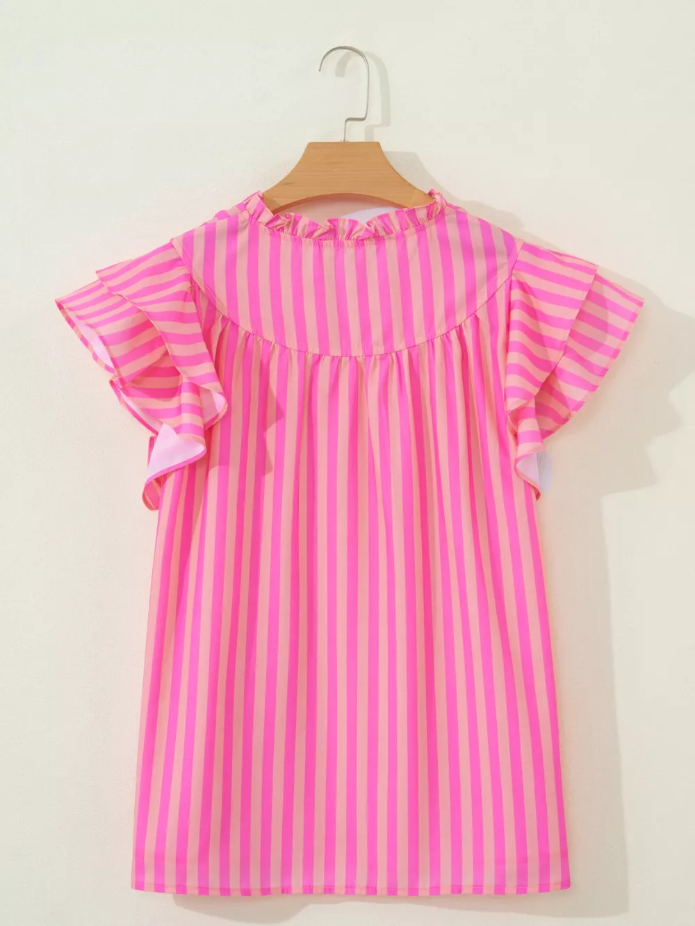 Stripe Split Neck Ruffled Summer Blouse, image 4