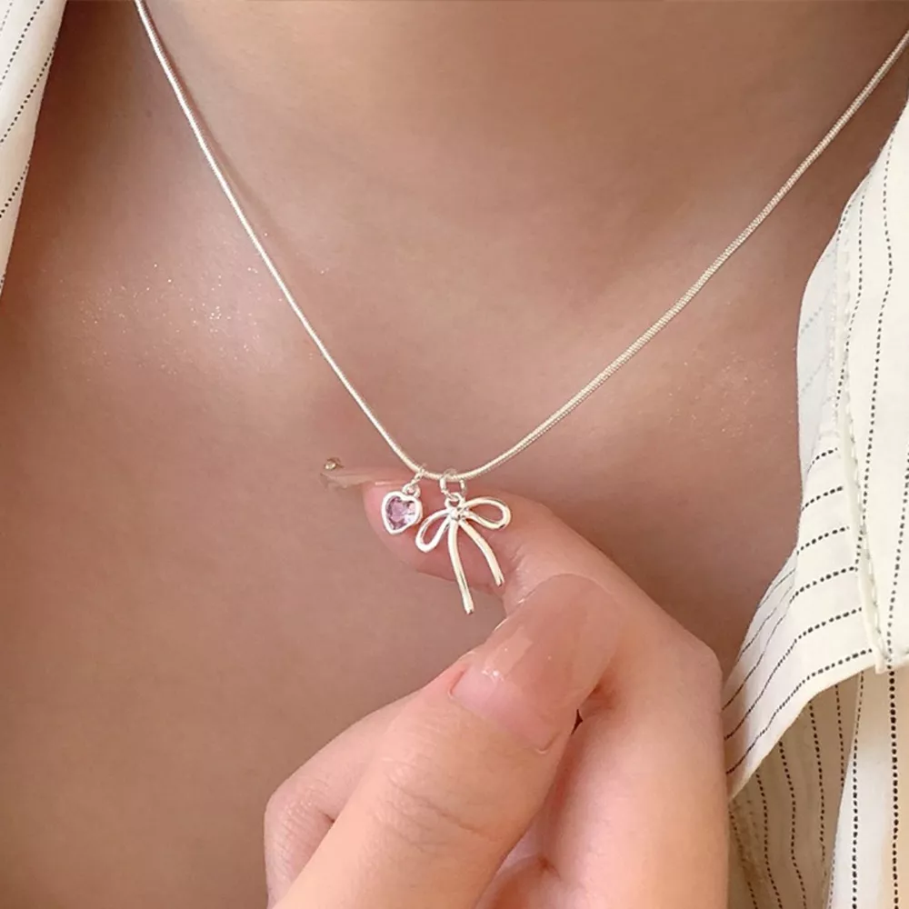 Bow & Heart Pendant Necklace, image 2