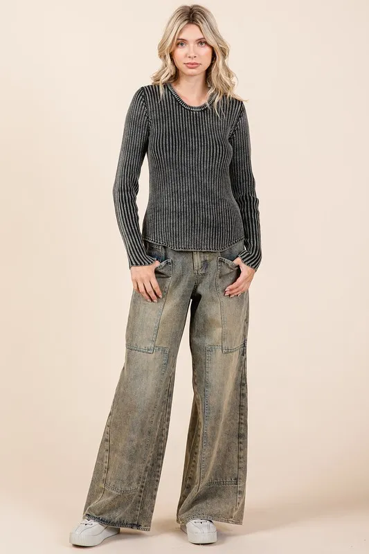 Washed Wide Leg Jeans with Pockets, image 5
