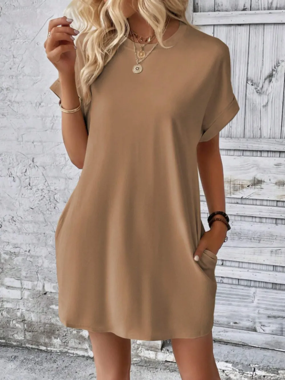 Short Sleeve Mini Tee Dress with Pockets, image 2