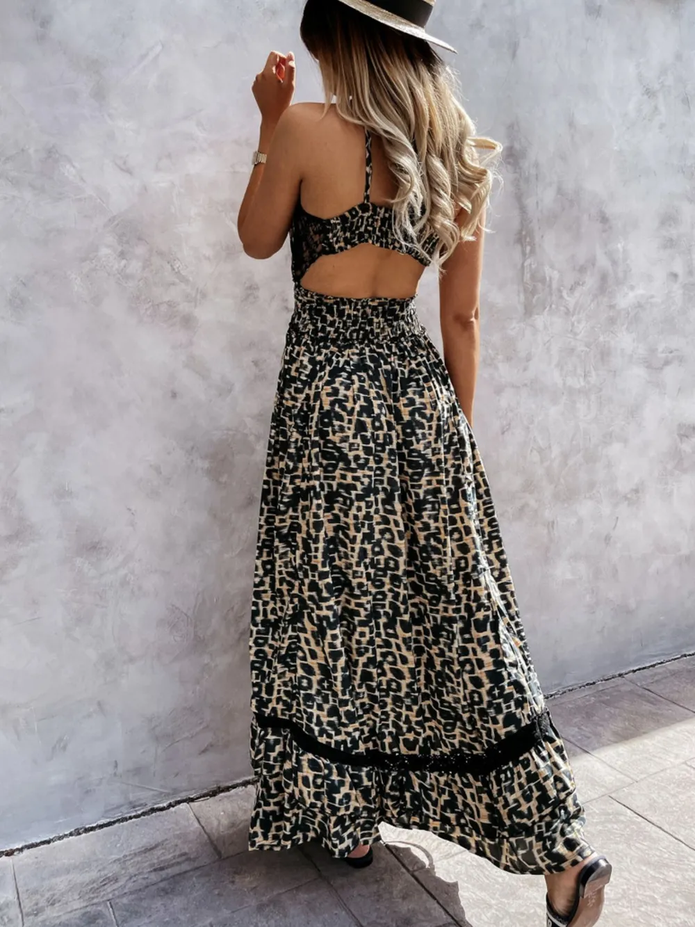 Leopard Print Sleeveless Maxi Dress with Lace Trim, image 3