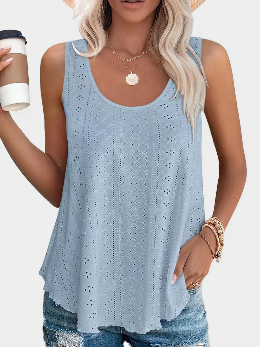 Eyelet Round Neck Tank, image 20