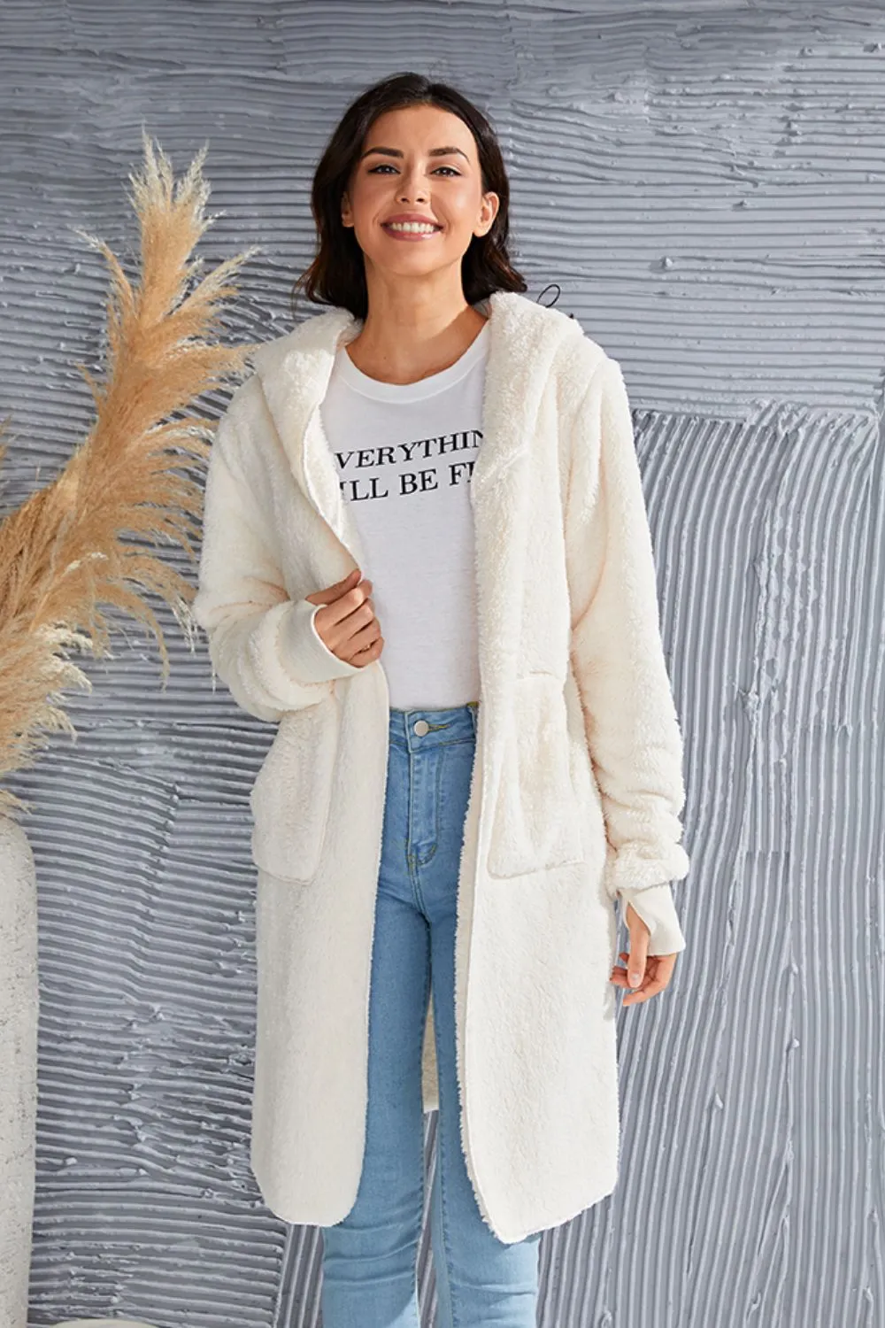 Full Size Hooded Teddy Bear Jacket with Thumbholes, image 22