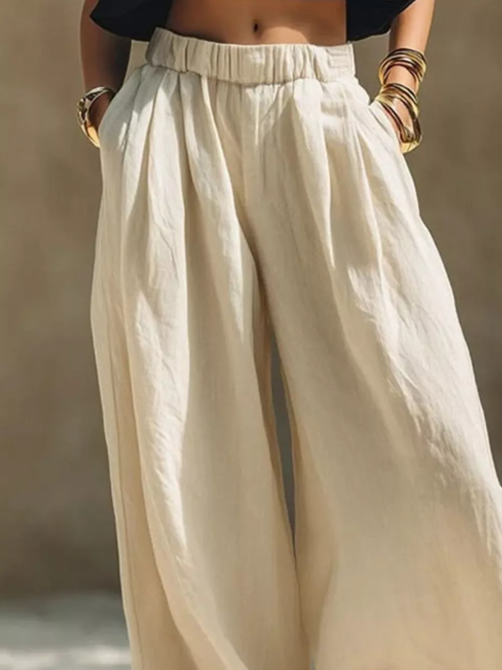 Full Size Elastic Waistband Wide Leg Pants Plus Size, image 3