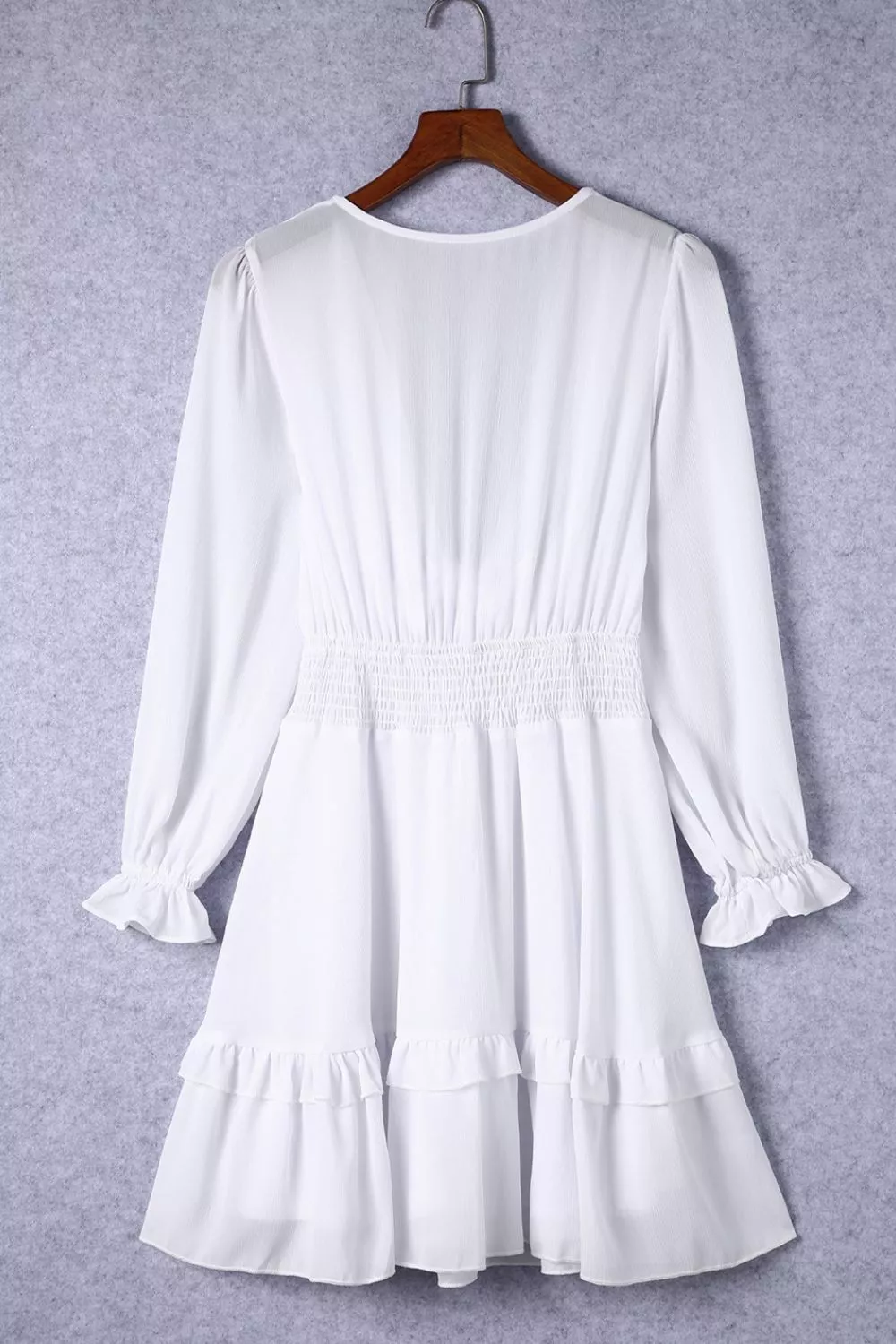 Elegant Tie-Front Ruffle Mini Dress with Smocked Wiast, image 2