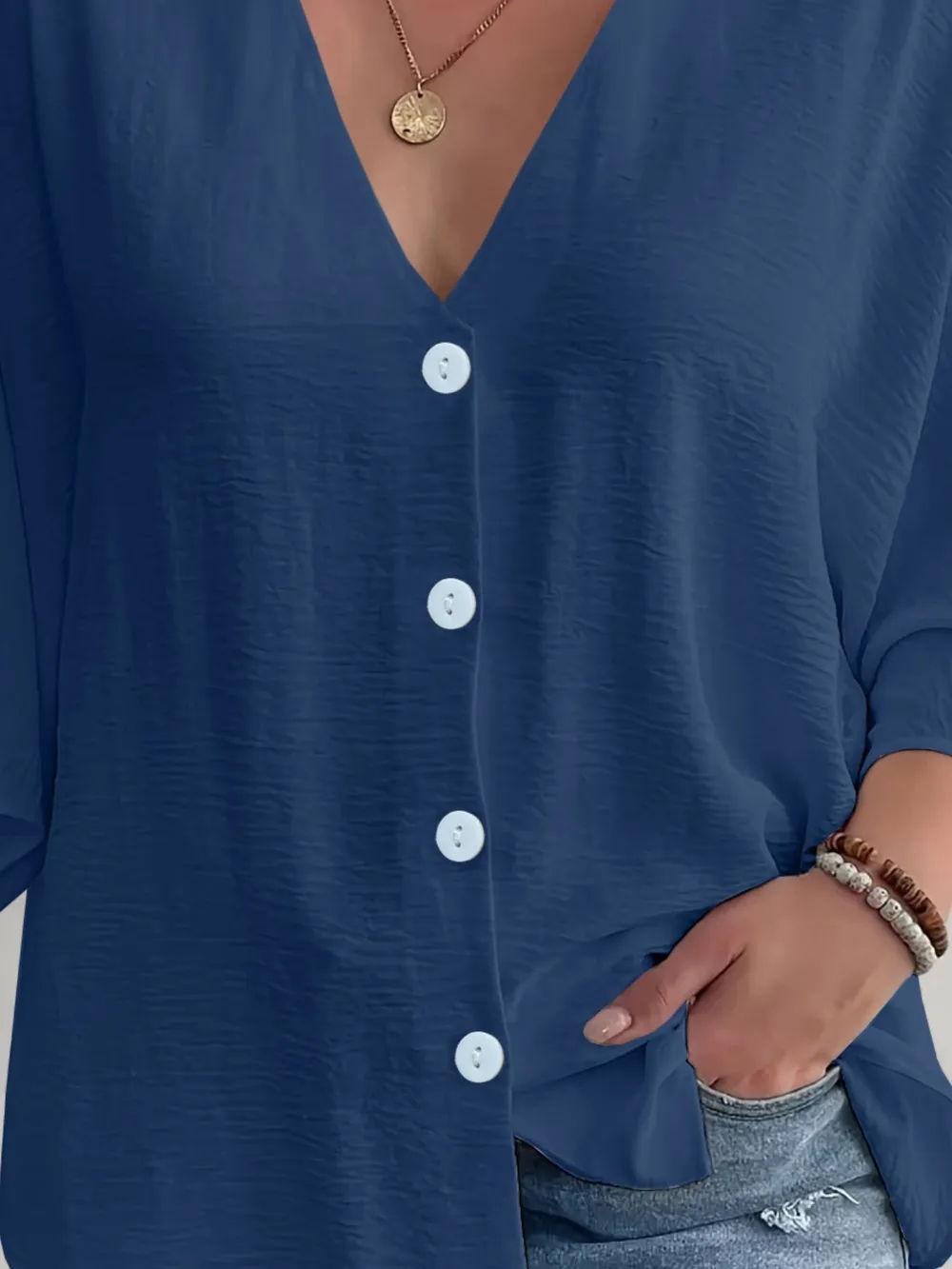 Full Size V-Neck Button Down Shirt Plus Size, image 2