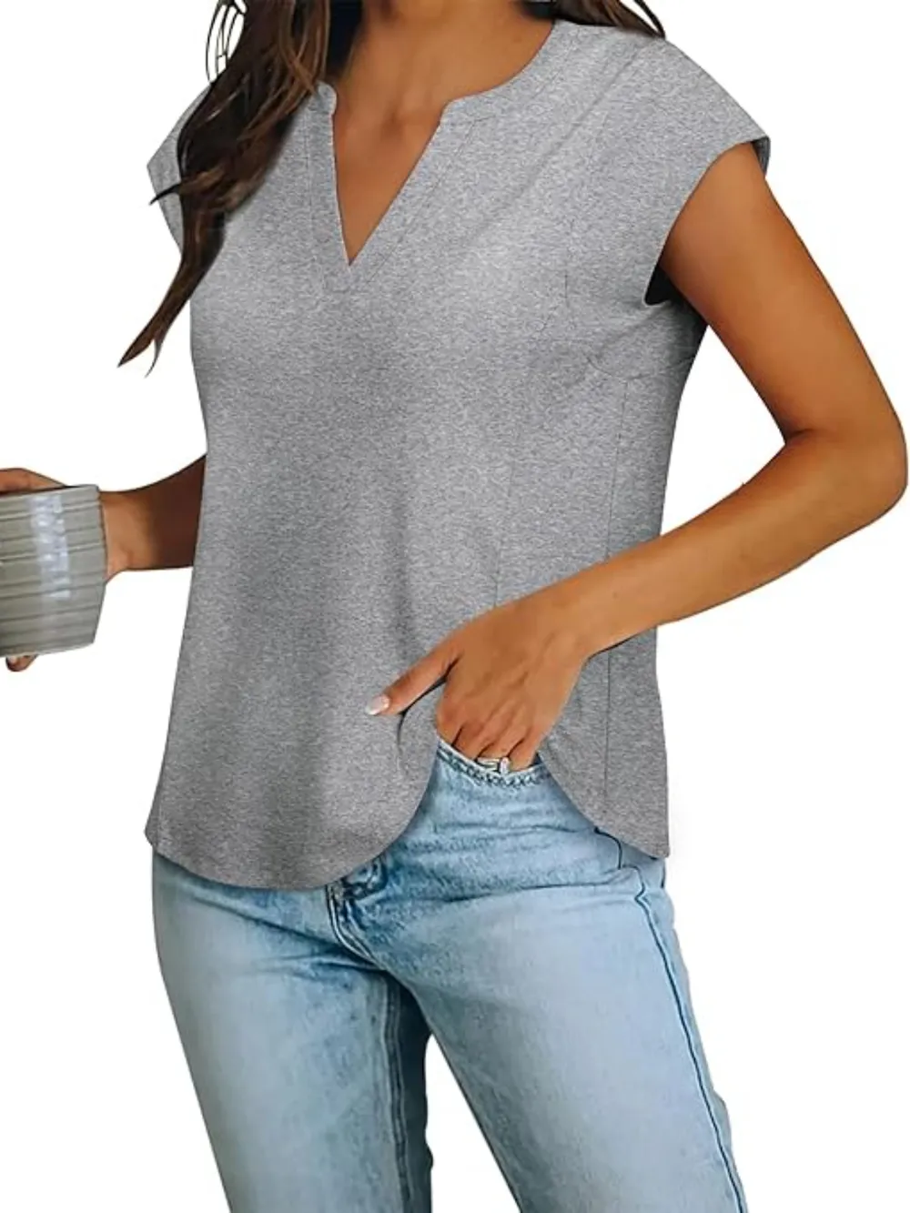 Casual Notched Short Sleeve Summer Blouse, image 2