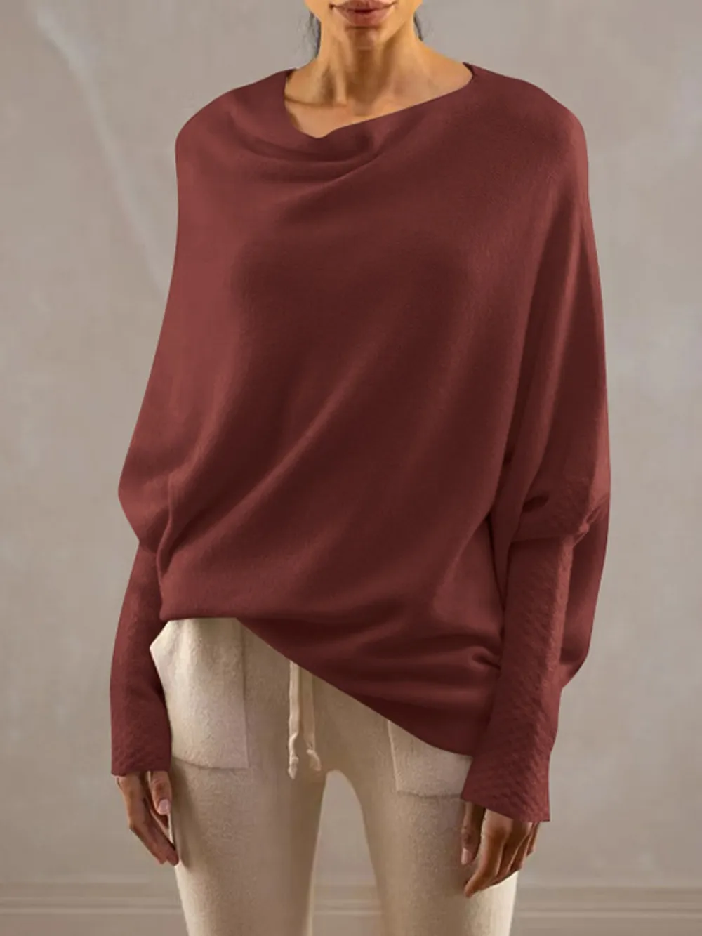 Full Size Boat Neck Batwing Sleeve Knit Top, image 2