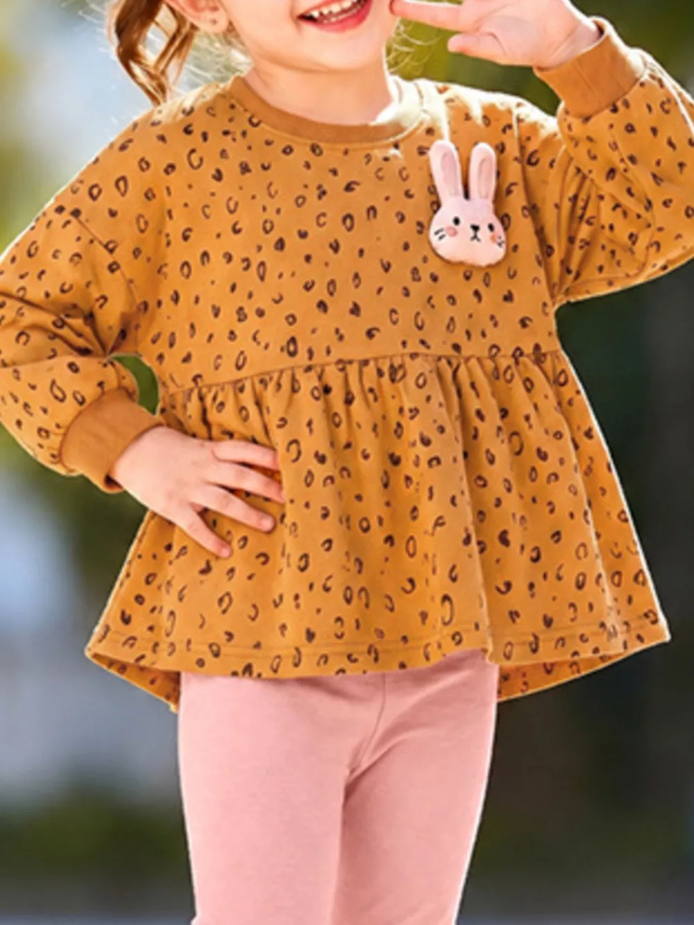 Children's Bunny Leopard Peplum Top and Leggings Set, image 2