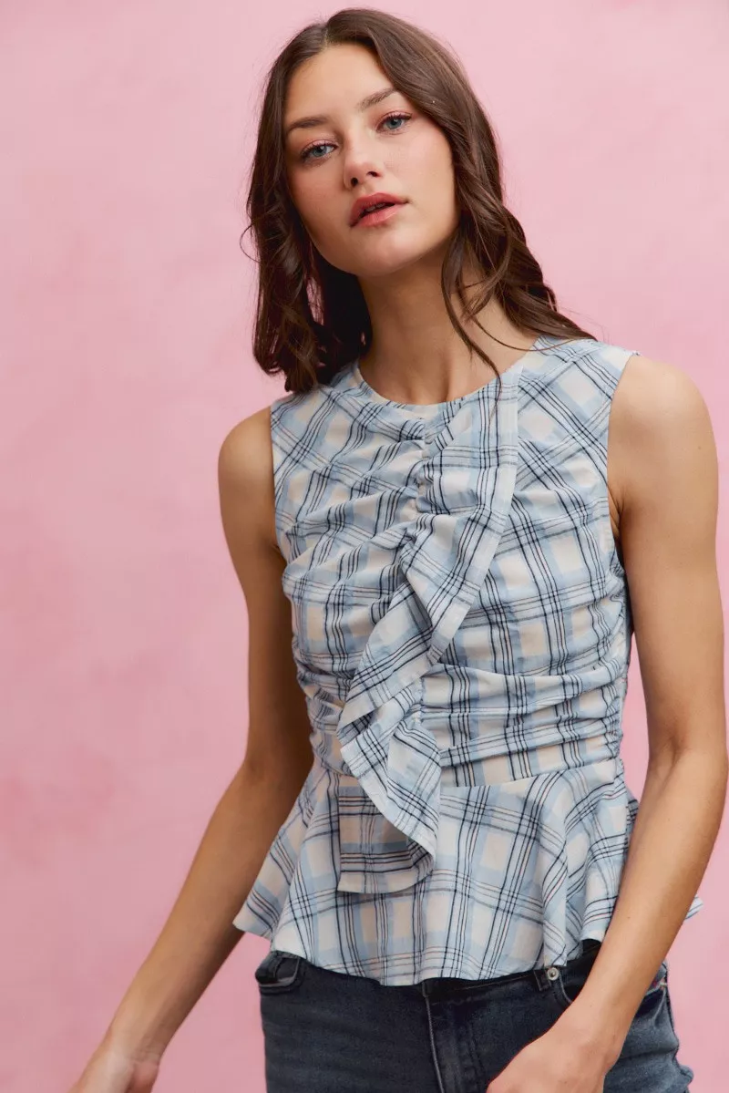 Plaid Sleeveless Ruffle Peplum Top, image 11