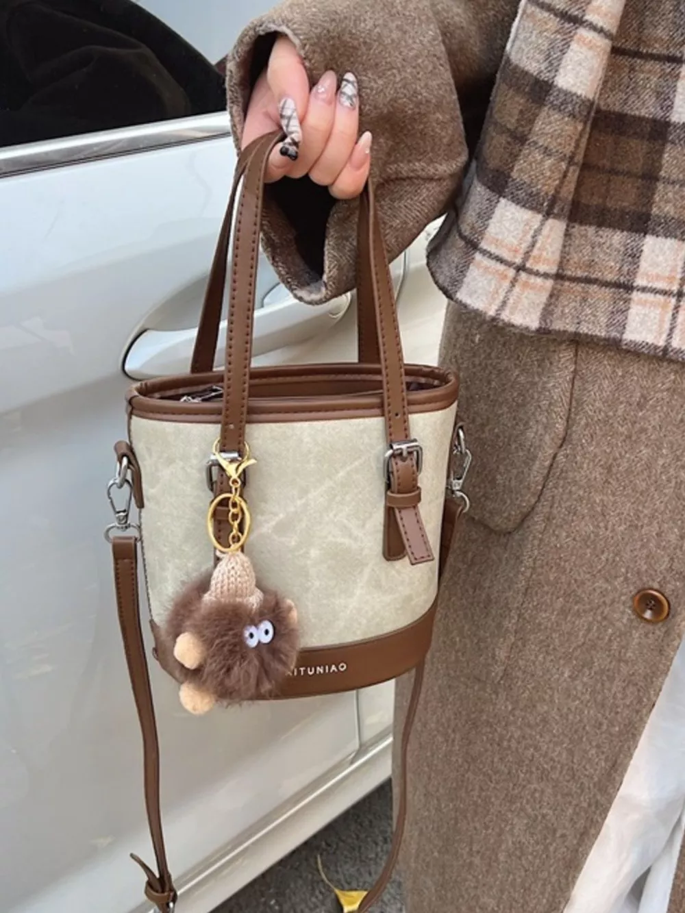 Two-Tone Bucket Crossbody Bag, image 4