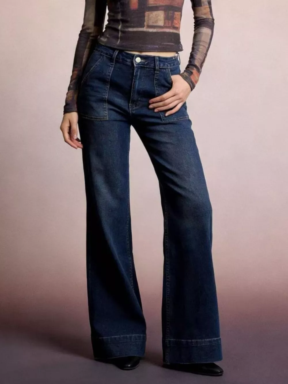 High-Waisted Flare Leg Jeans, image 3