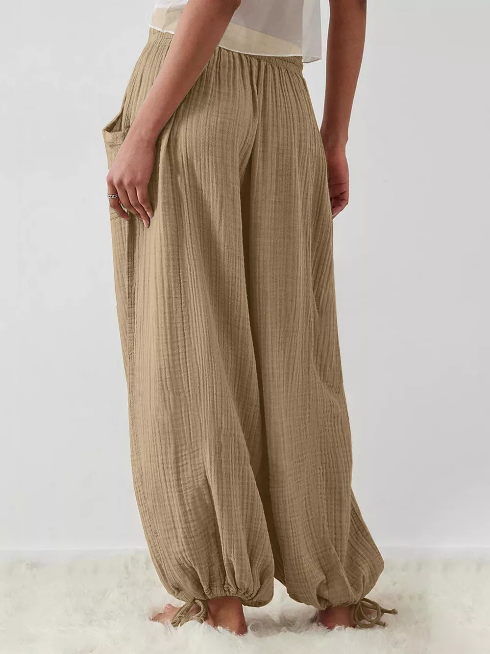 Loose Fit Gauze Drawstring Pants, image 2