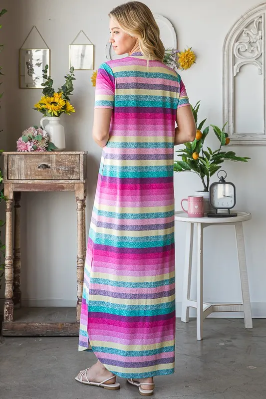 Full Size Striped Short Sleeve Maxi Tee Dress Plus Size, image 2